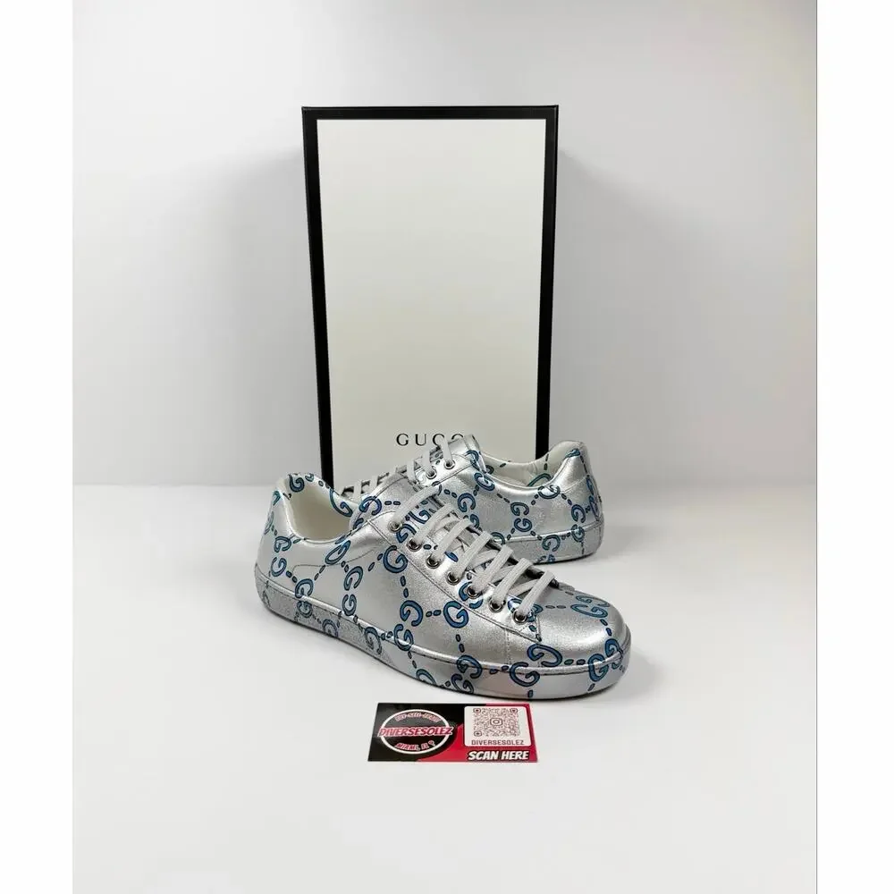 Size 8US - Gucci Ace GG Metallic Silver NEW